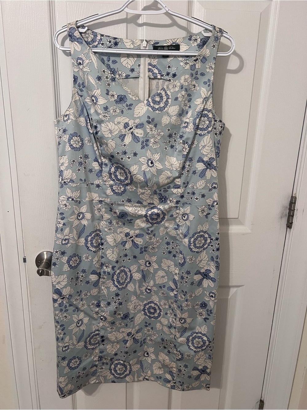 Brooks Light Blue Floral Midi Sheath Dress